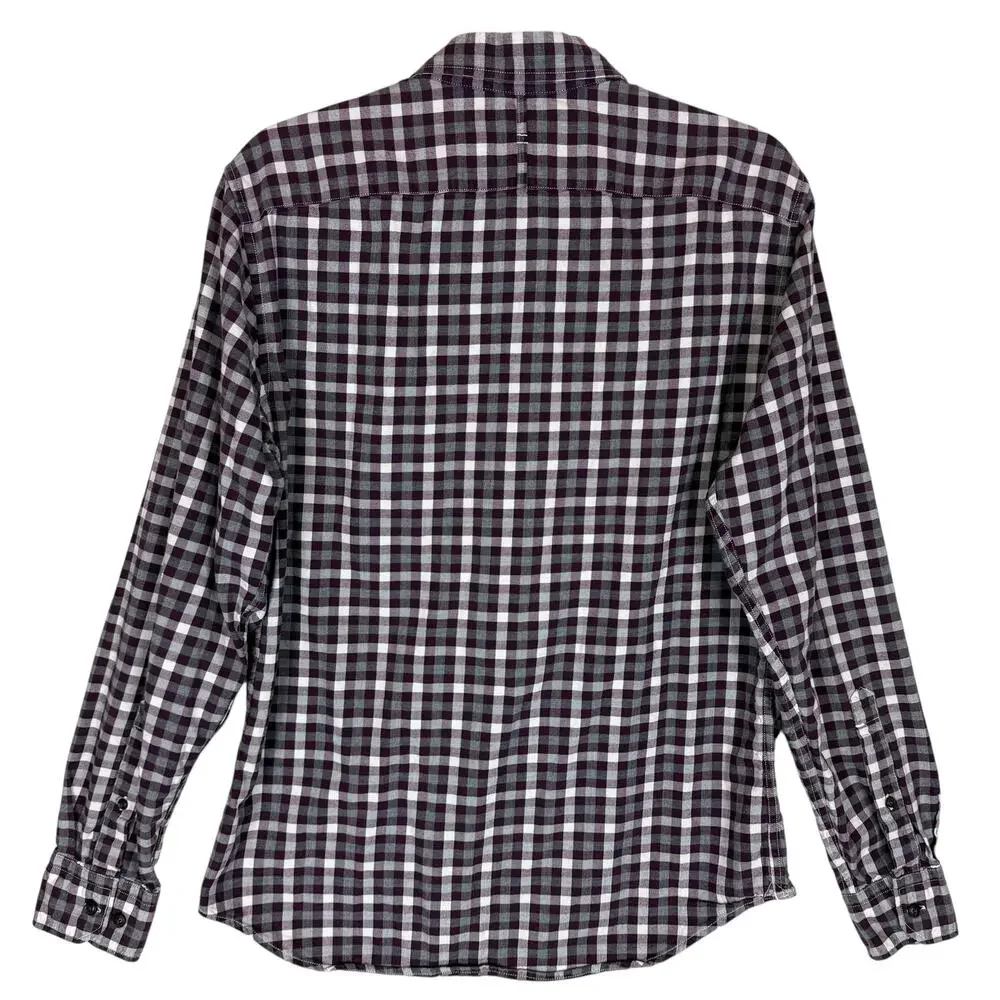 Banana Republic Shirt‎ Mens Medium Maroon White Check Luxe Flannel Grant Fit